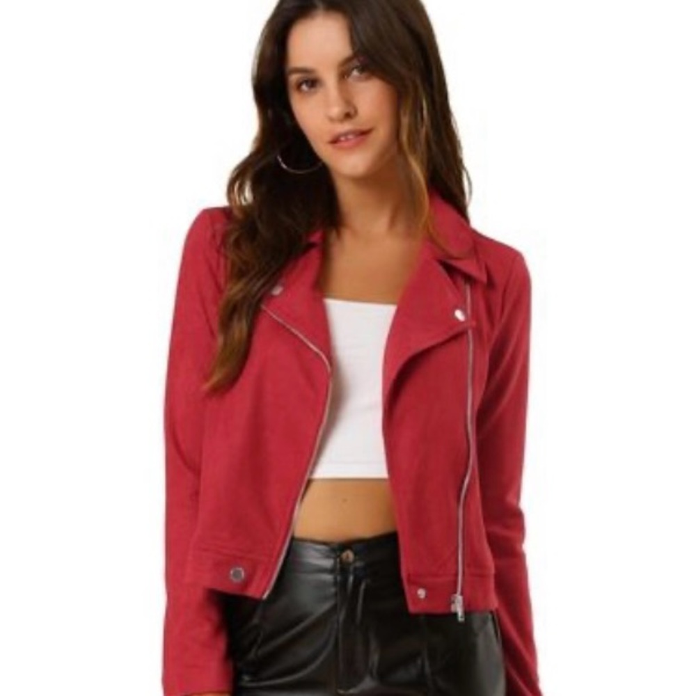 Allegra K NWOT XL FAUX SUEDE RED MOTO JACKET